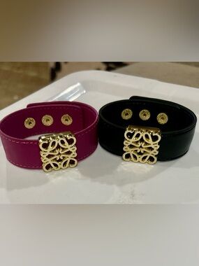 Gold Buckle soft Leather Cuff Bracelet. 1-Fucia pink  & 1- Black, NEW